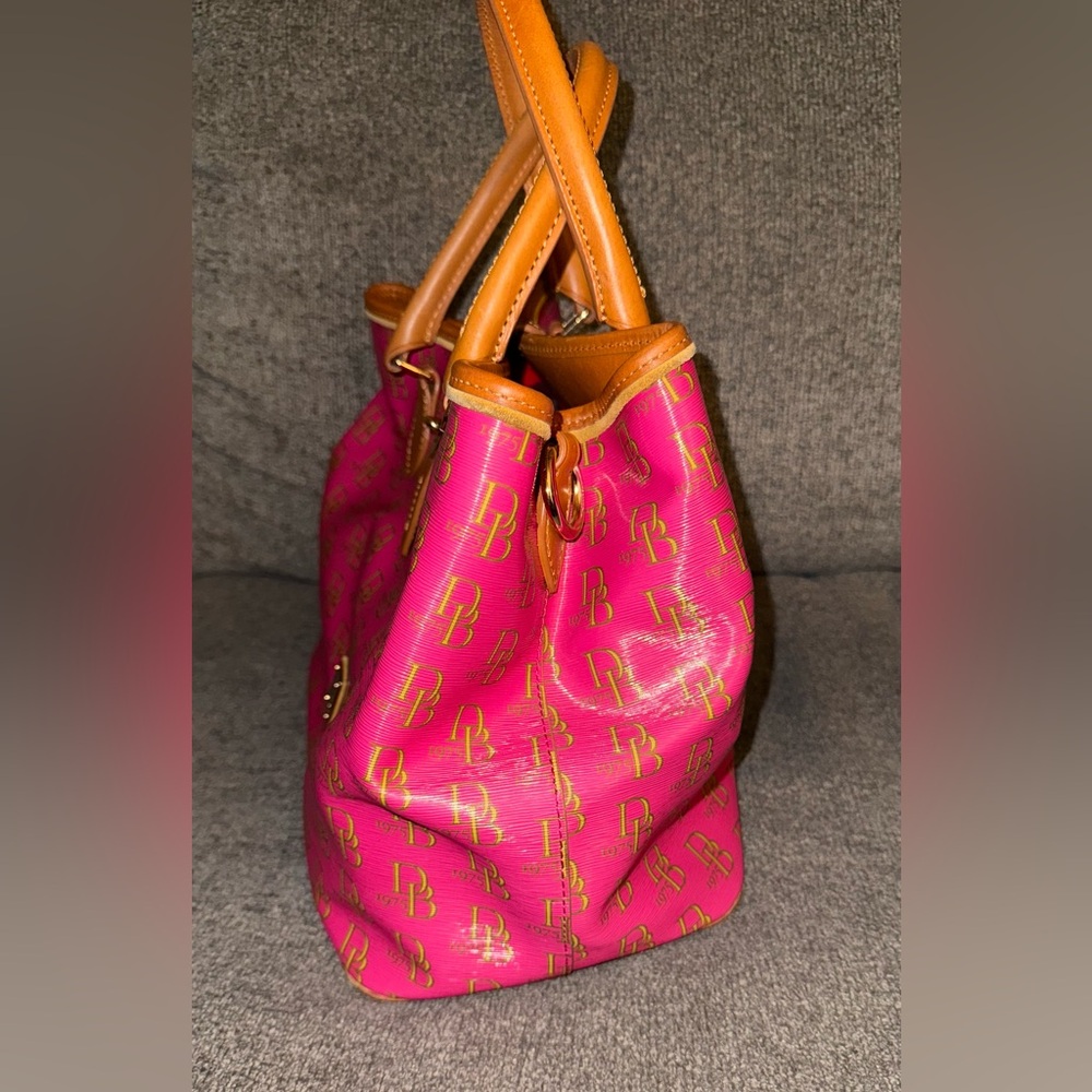 Dooney & Bourke Fuchsia Satchel with Camel Handles - Picture 5 of 9